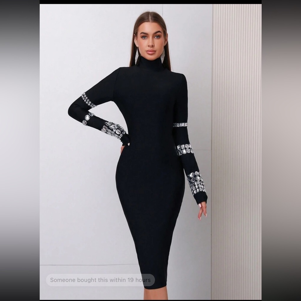 Black bodycon bandage diamond stud jeweled Dress